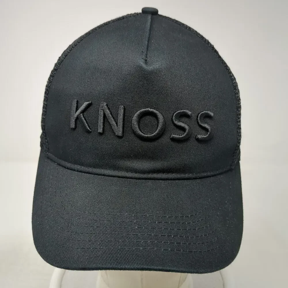 KNOSS Performance Trucker Hat Black One Size 3D Embroidery Mesh Back Snapback